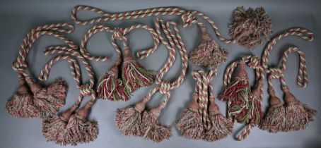 Eight tri-coloured rope and tassel curtain tie-backs by Colefax & Fowler (box)