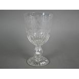 A Victorian coin-stem glass goblet, the cut and vine-etched bowl with AMR monogram, the hollow