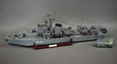 A large and well-detailed scratch-built painted wooden model of World War II destroyer HMS Venus,