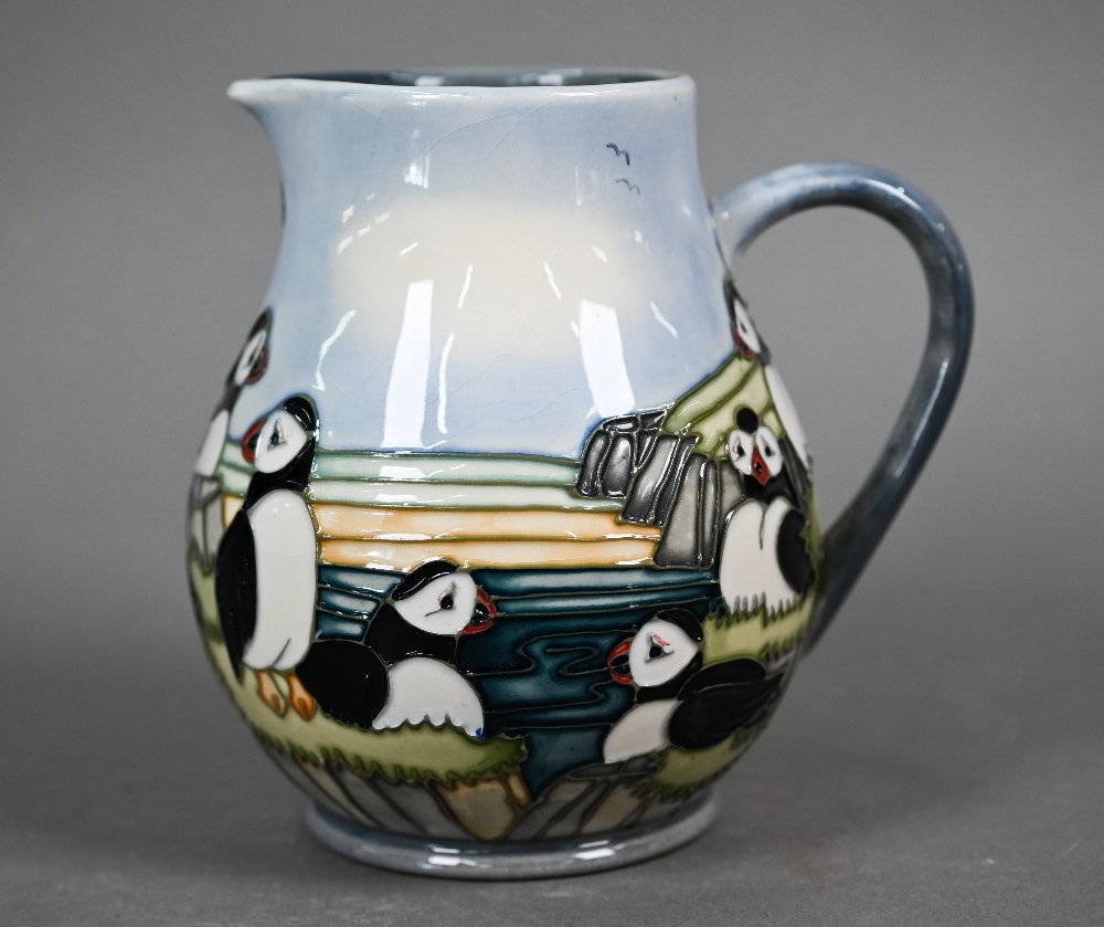 A boxed Moorcroft 'Puffins' jug by Carol Lovett, 14 cm - Image 3 of 6