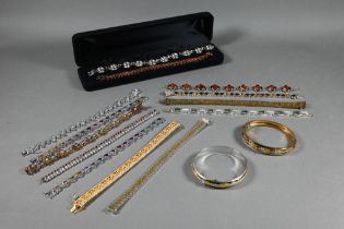 Two boxes of various cased bracelets and bangles including gilt metal, simulated and synthetic