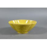 A 20th century Chinese Ge style yellow quatrafoil bowl evenly covered with a finely crackled lemon