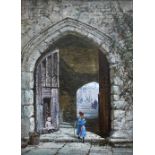 Louise Rayner (1832-1924) - 'Haddon Hall, N Entrance', watercolour, signed, 26 x 19 cm