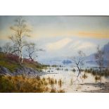 Edward H Thompson (1879-1949)- 'When snow covered Skiddaw greets the morning sun; Derwentwater