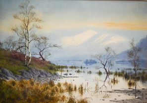 Edward H Thompson (1879-1949)- 'When snow covered Skiddaw greets the morning sun; Derwentwater