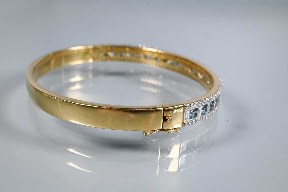 A diamond and blue topaz suite comprising half-hinged bangle with alternate channel-set diamonds and - Image 4 of 8