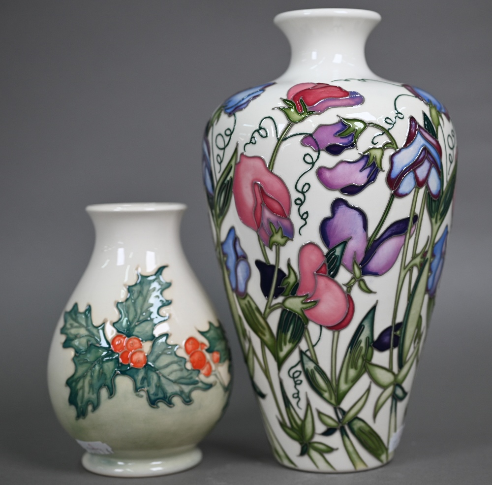 A Moorcroft 'Sweetness' cream-ground vase, 24 cm to/w a smaller vase decorated with a Robin and - Image 3 of 5