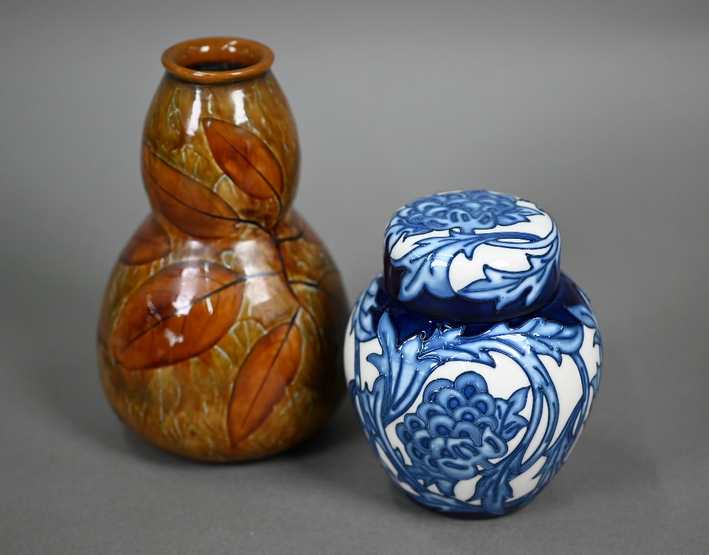 A Moorcroft Kelmscott Artichoke ginger jar and cover, 11 cm, to/w a Royal Doulton stoneware Autumn