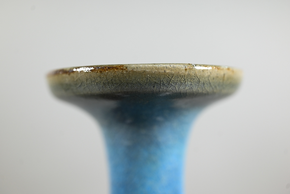 A Chinese Jun Yao style baluster vase evenly covered with a crackled turquoise glaze with large - Image 6 of 8