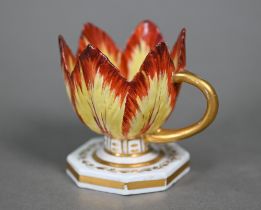 A Regency Derby small 'tulip' cup with gilt handle and stemmed octagonal base, 6 cm high