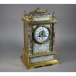 A fine Maple & Co. Ltd., Paris, champlevé enamel, jasperware panelled gilt brass mantel clock, circa