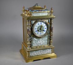 A fine Maple & Co. Ltd., Paris, champlevé enamel, jasperware panelled gilt brass mantel clock, circa