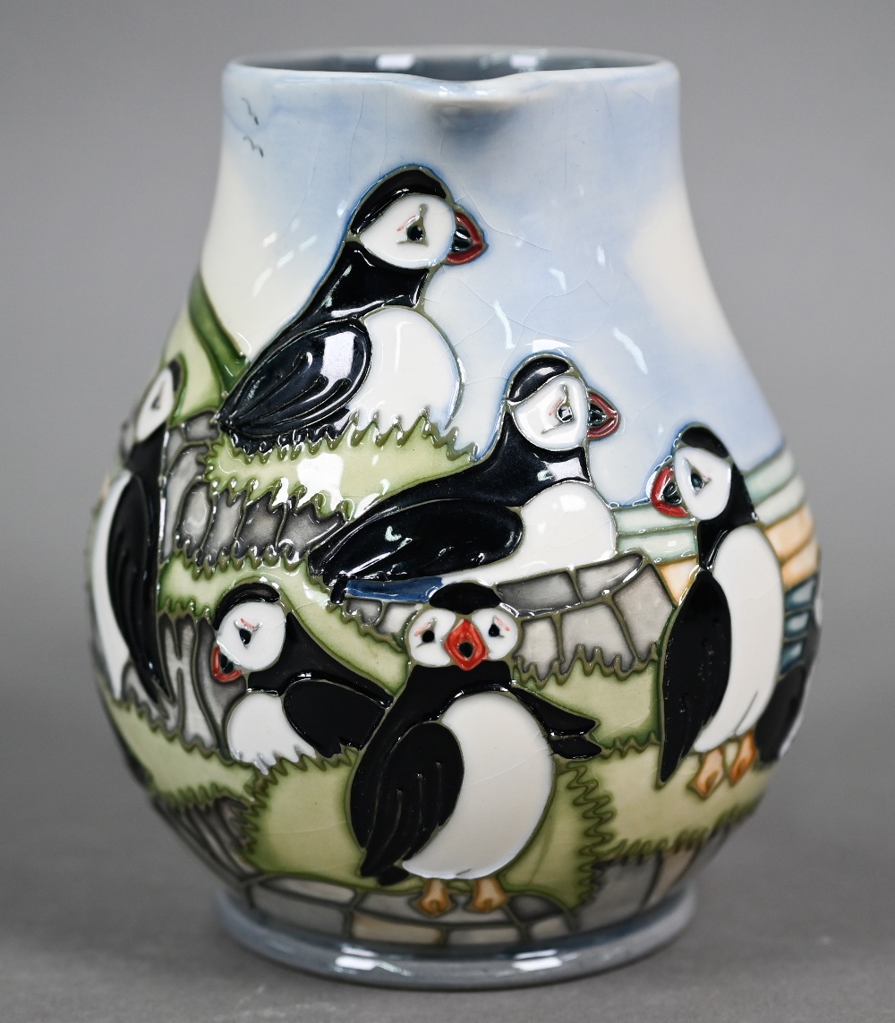 A boxed Moorcroft 'Puffins' jug by Carol Lovett, 14 cm - Image 4 of 6