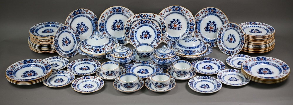 A late Victorian Minton pottery dinner service, printed and painted with blue and iron-red floral - Image 6 of 11