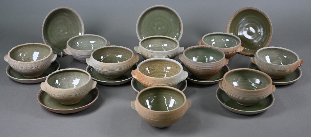 Leach Pottery St Ives - a part set of eleven 12cm soup bowls and ten 15 cm saucers, with glazed - Image 2 of 6