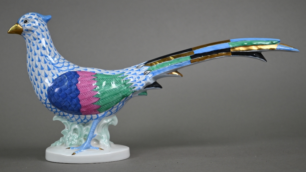 A Herend (Hungary) porcelain pheasant, painted with blue scale, 17 x 32 cm - Image 3 of 6