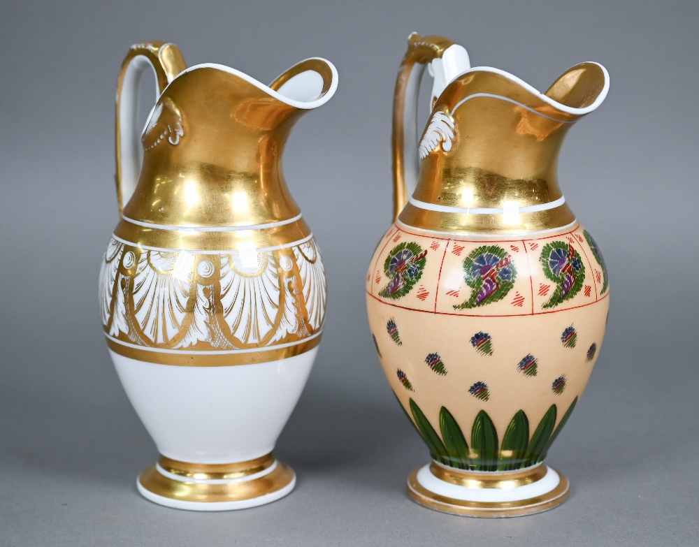 Two Empire Period Paris porcelain gilded jugs of matching shape, with extensive gilding - one - Image 3 of 6