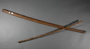 A Japanese Bokken (wooden practice katana sword), 101 cm to/w bamboo swagger stick (2) Purchasers