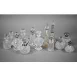 Nine various silver-mounted cut glass scent bottles, to/w four cut glass examples (13)