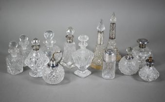 Nine various silver-mounted cut glass scent bottles, to/w four cut glass examples (13)