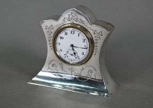 A silver-cased boudoir clock with Swiss movement, Joseph Gloster Ltd, Birmingham 1921, 9cm high