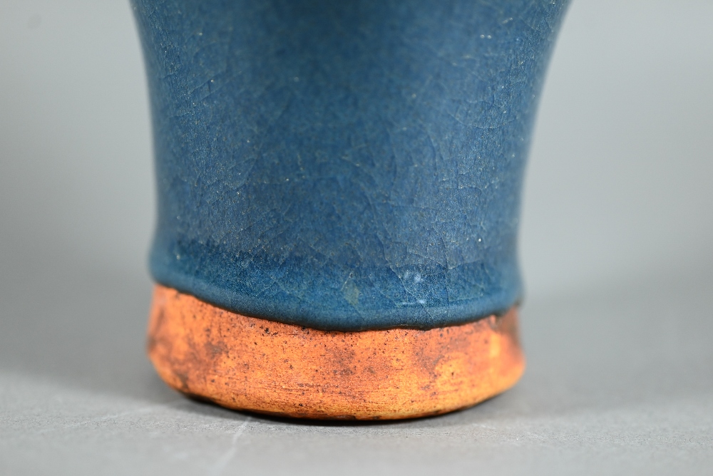 A Chinese Jun Yao style baluster vase evenly covered with a crackled turquoise glaze with large - Image 3 of 8