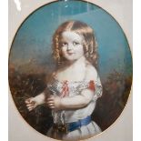 Victorian school - Portrait of a young child with ringlet hair, pastel/watercolour, 65 x 57 cm