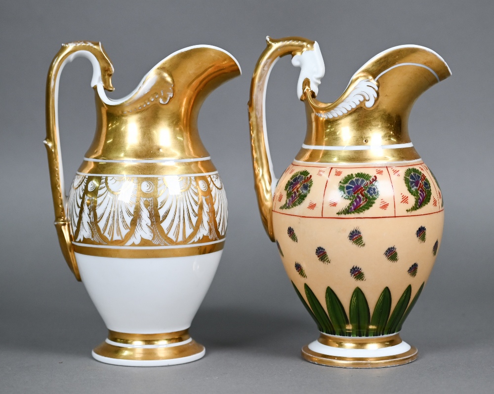 Two Empire Period Paris porcelain gilded jugs of matching shape, with extensive gilding - one - Image 2 of 6