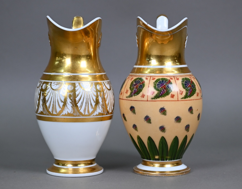 Two Empire Period Paris porcelain gilded jugs of matching shape, with extensive gilding - one - Image 4 of 6