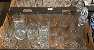 A quantity of cut and other drinking glasses, decanters etc (2 boxes)