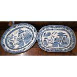 Two Willow pattern meat dishes