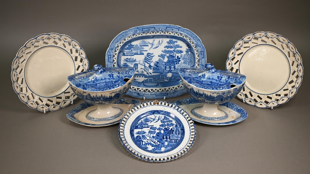 A scarce pair of 18th century Luxembourg pottery 22 cm plates, the pierced basket-work rims with