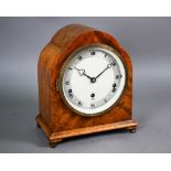 An Elliott walnut cased mantel clock with eight-day movement and Westminster chime, c/w key, 24 cm