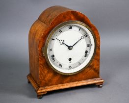 An Elliott walnut cased mantel clock with eight-day movement and Westminster chime, c/w key, 24 cm