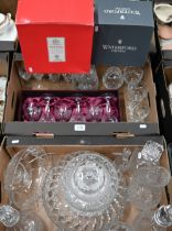 A quantity of good quality cut glass, including Waterford 8" footed bowl and Royal Brierley salad