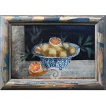 Elizabeth Macfarlane - Still life study of oranges in a blue and white bowl, oil on board, 32 x 48