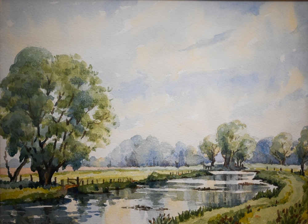 MM -River view, watercolour, signed with initials, 25 x 34.5 cm