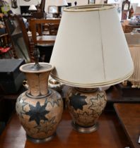 A pair of ceramic, baluster table lamps with ivy leaf decoration, 52 cm high c/w shades