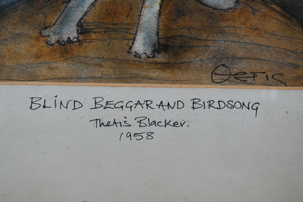 Thetis Blacker (1927-2006) - 'Blind beggar and birdsong', watercolour, signed and dated 1958, 28 x - Image 5 of 9