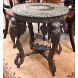 Ebonised circular elephant table circa 1930s, 52 cm diam x 60 cm high Ivory Exemption Certificate