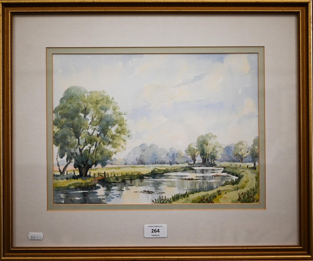 MM -River view, watercolour, signed with initials, 25 x 34.5 cm - Image 2 of 4