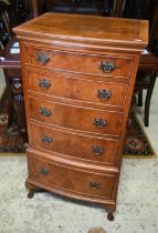 A reproduction walnut bowfront tallboy chest on cabriole supports, 52 x 40 x 105 cm high