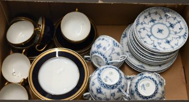 A Royal Copenhagen 'Strawflower' part tea service to/w a Limoges blue and gilt tea service, a Minton