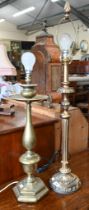 A 'Coach House' gilt table lamp, 86 cm high to/w a brass baluster table lamp (2)