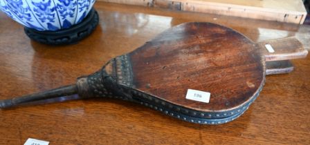 Antique elm and studded leather bellows, 60 cm