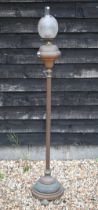 Victorian copper and brass standard oil lamp with etched glass shade