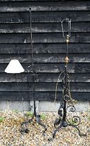 Two adjustable wrought metal standard lamps (converted)