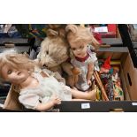 Two boxed Pelham puppets and one unboxed to/w two composite dolls and a mohair teddy bear (box)