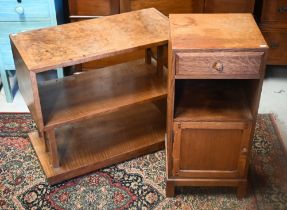 An Art Deco style walnut and teak two tier lamp table 75 cm x 38 cm x 63.5 cm h to/with an oak pot