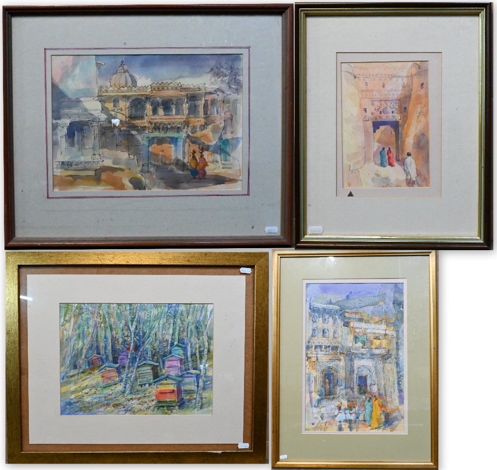 Ferelith Molteno - Four watercolour studies of Moorish temples, bee-hives, etc, 47 x 31 cm the